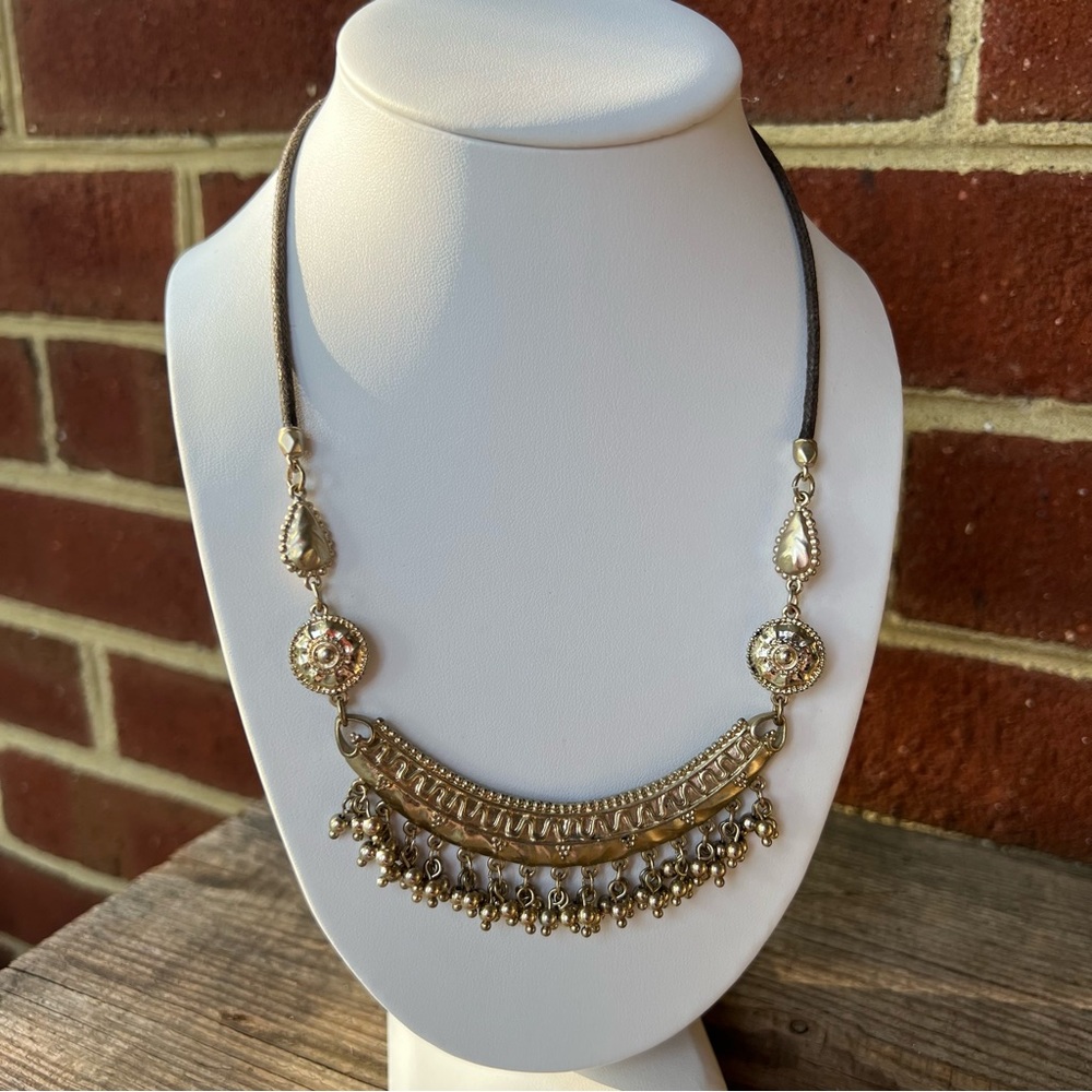 Chico’s Gold Boho Brown Leather Necklace